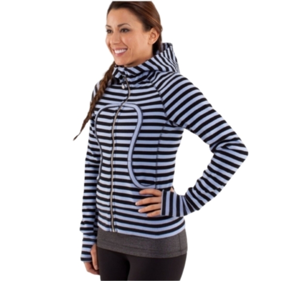 Lululemon Scuba Hoodie *Stretch in Sea Stripe Printed Polar Haze Black Size 2 - Picture 2 of 16